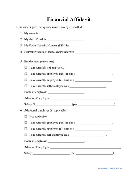 Printable Financial Affidavit Form