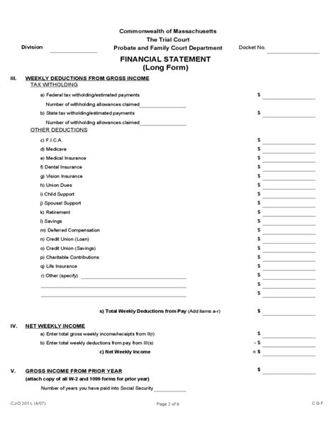 Printable Financial Statement Long Form