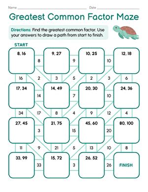 Printable Finding Greatest Common Factor Puzzle