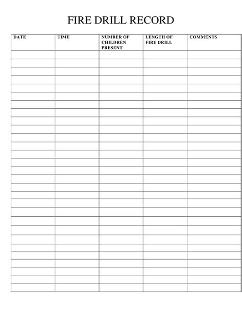 Printable Fire Drill Log Sheet