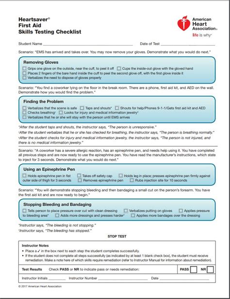 Printable First Aid Skill Sheets Most Important