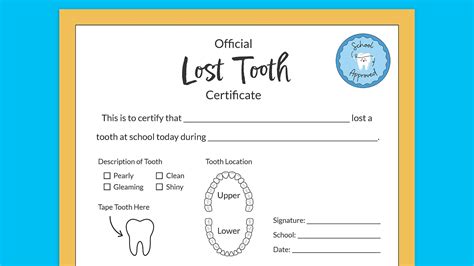 Printable First Lost Tooth Certificate