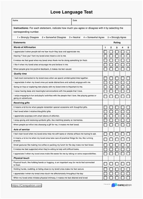 Printable Five Love Languages Test