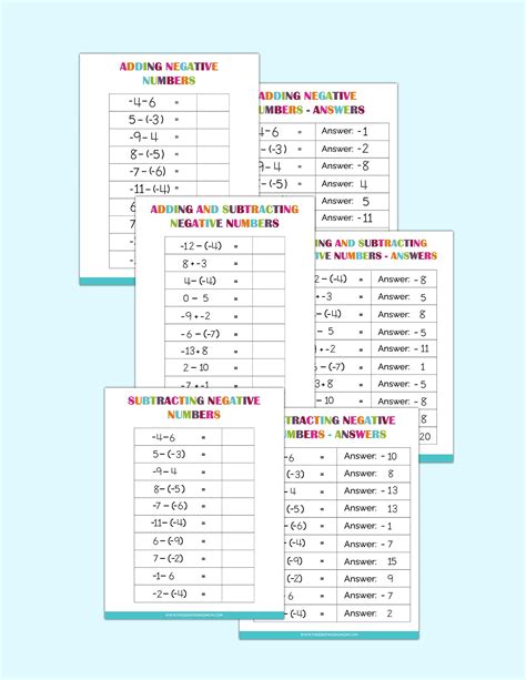 Printable Flashcards Negative Numbers