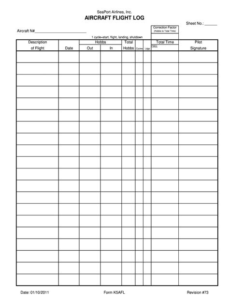 Printable Flight Log Form