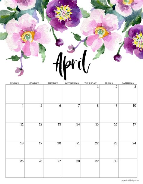 Printable Floral Monthy Calendars