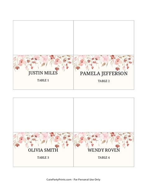 Printable Floral Name Card