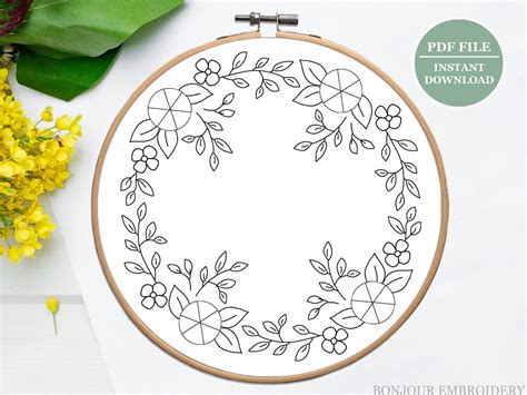 Printable Floral Wreath Embroidery Pattern