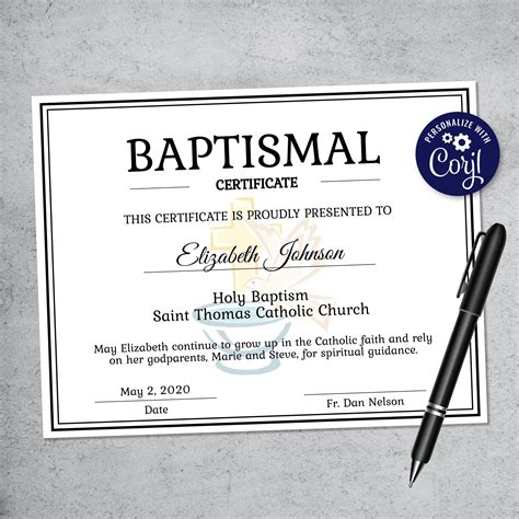Printable Folded Baptism Certificate
