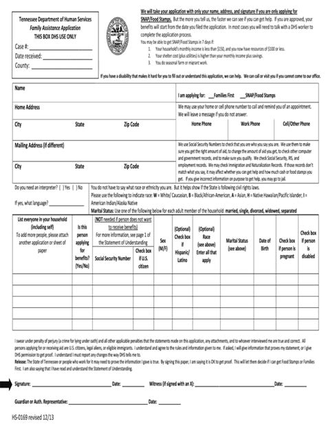Printable Food Stamp Application Tn