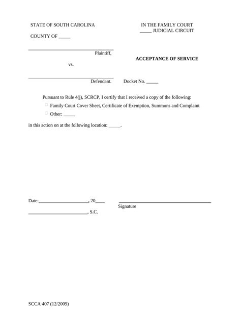 Printable Form For Acceptance Of Service