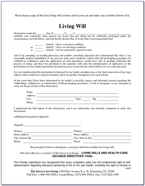 Printable Form For Living Will