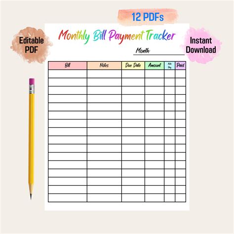 Printable Form For Monthly Payments