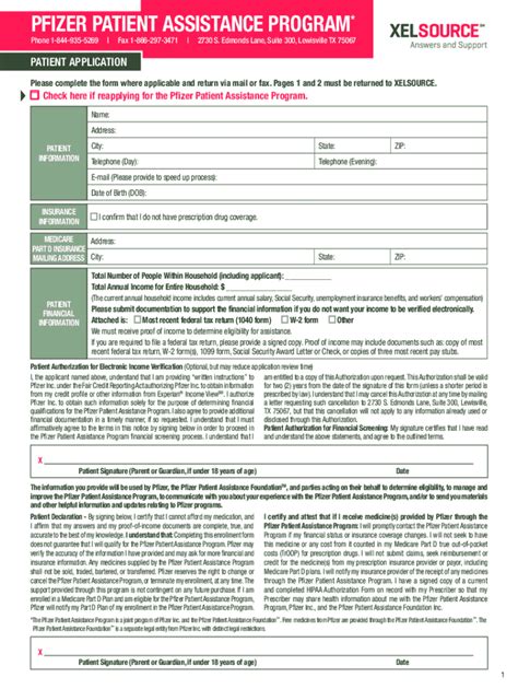 Printable Form For Pfizer Patient Assistance Program