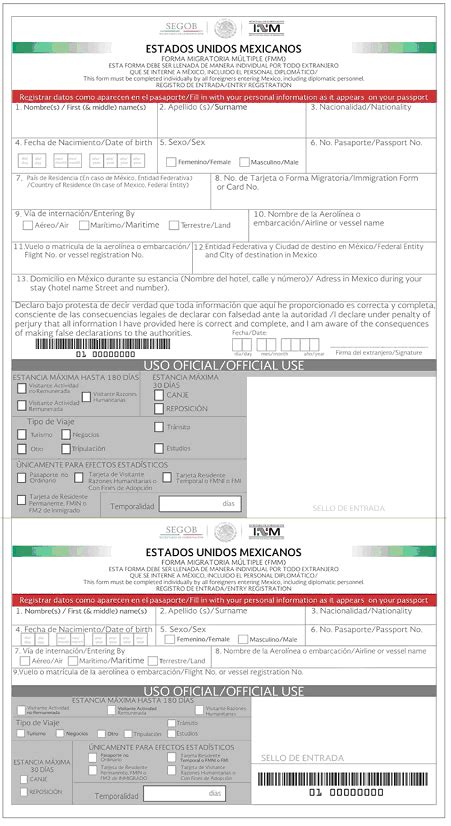 Printable Forma Migratoria Multiple Fmm Mexico