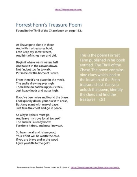 Printable Forrest Fenn Poem