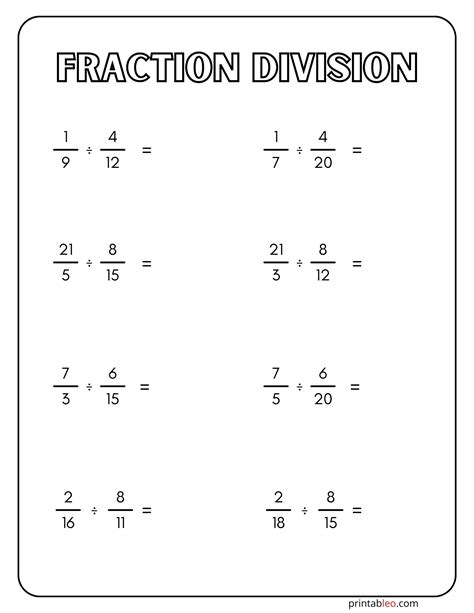 Printable Fraction Division Games
