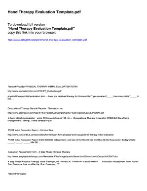 Printable Free Hand Therapy Evaluation Template