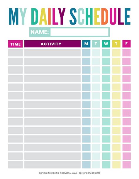 Printable Free Kid Schedule