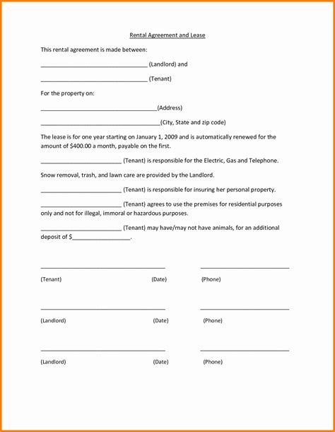 Printable Free Printable Basic Rental Agreement