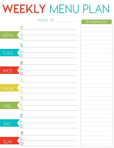 Printable Free Weekly Menu Planner