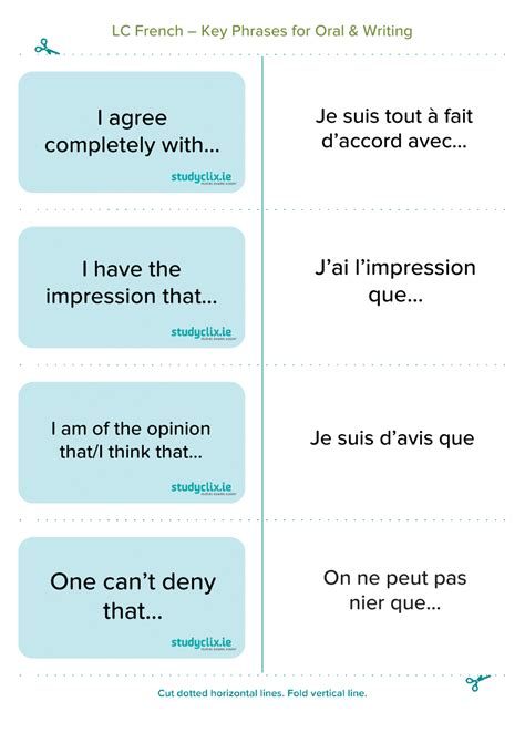 Printable French Sentences Flashcards