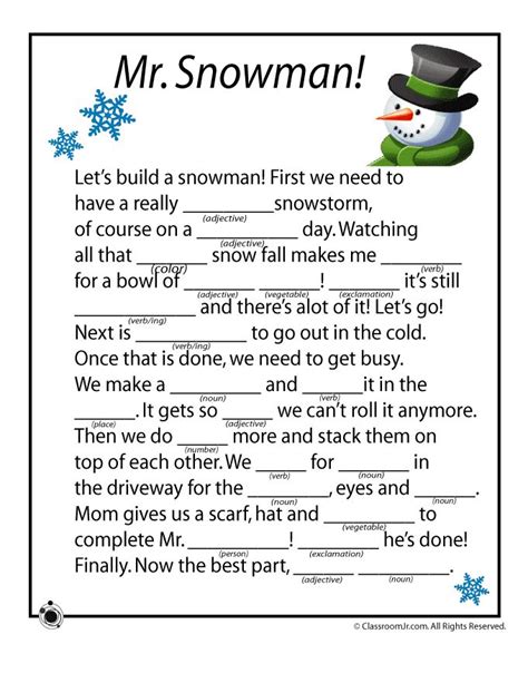 Printable Frosty Mad Libs