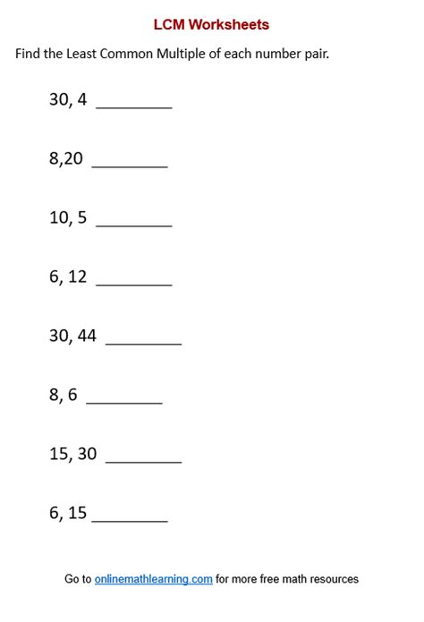 Printable Game To Practice Least Common Multiple