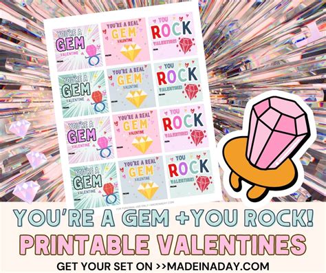 Printable Gem Valentine Cards