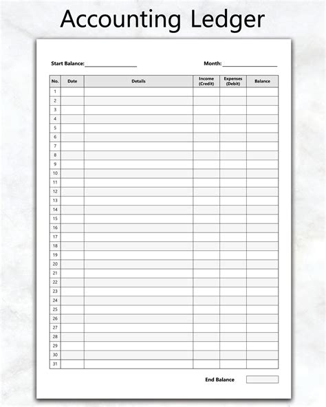 Printable General Money Ledger