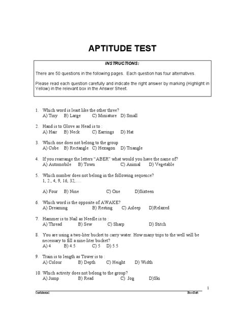 Printable Generel Aptitude Tests