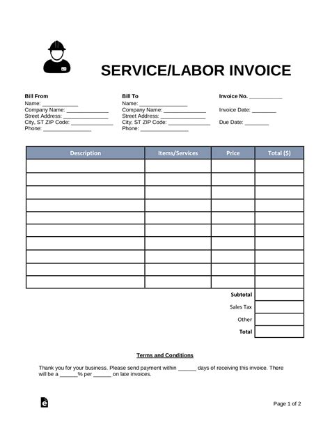 Printable Generic Job Invoice