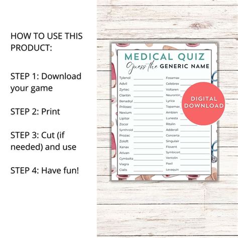 Printable Generic Medication Quiz