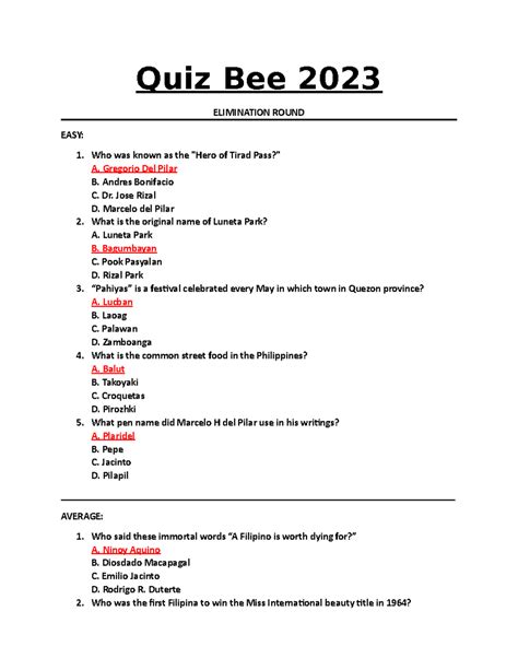 Printable Geography Bee Quiz