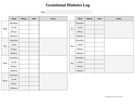 Printable Gestational Diabetes Log
