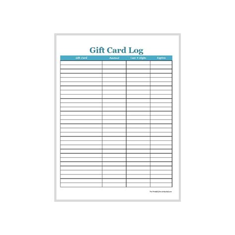 Printable Gift Certificate Logs