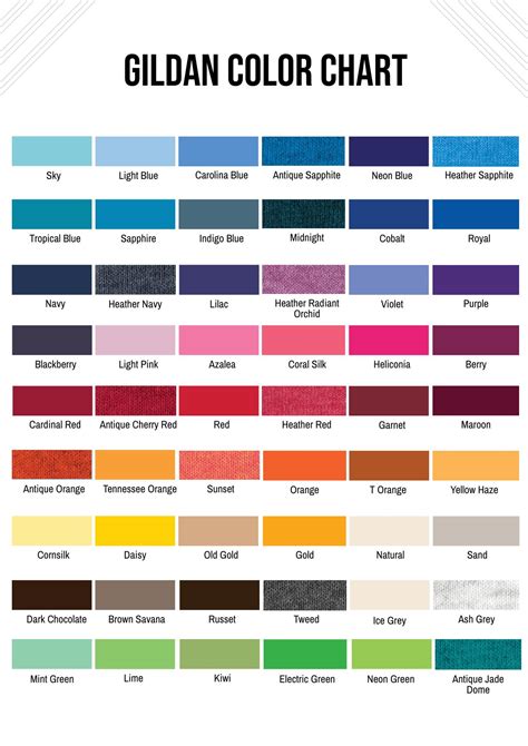 Printable Gildan Color Chart