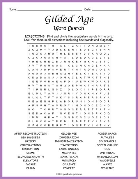 Printable Gilded Age Puzzles