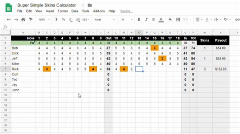 Printable Golf Skins Sheet