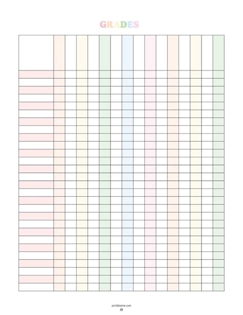 Printable Grade Book Page