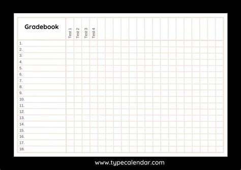 Printable Gradebook Template Excel