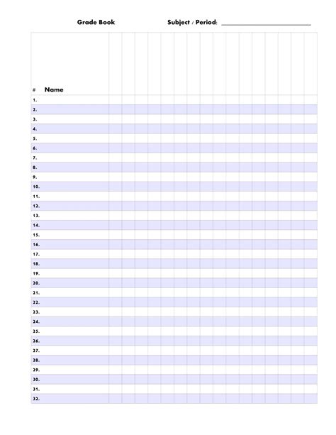 Printable Gradebook Template Pdf