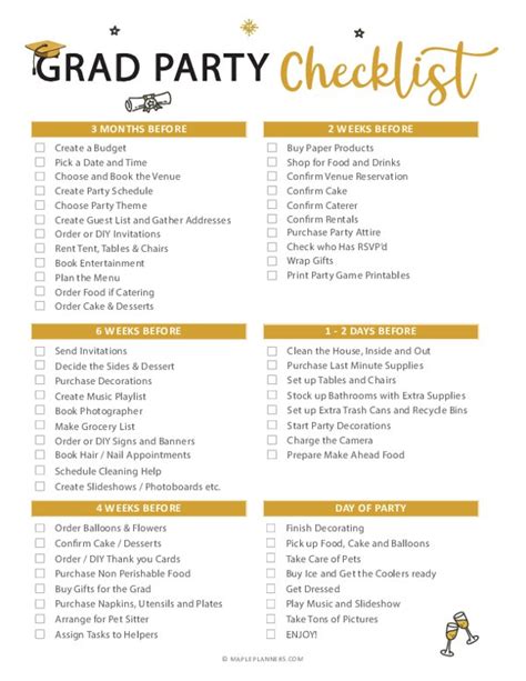 Printable Graduation Party Checklist