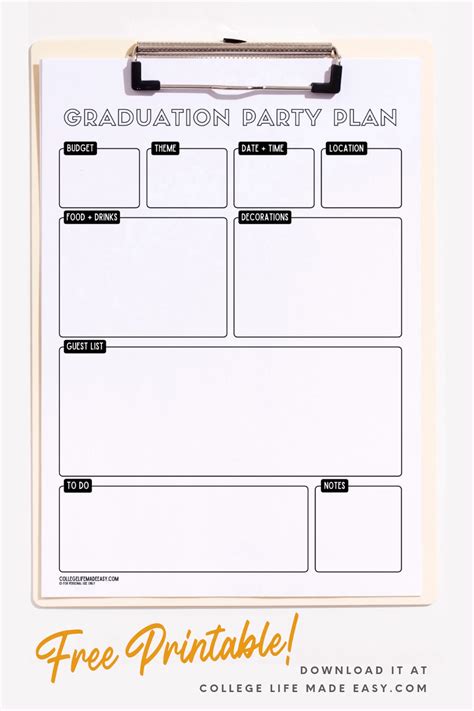 Printable Graduation Party Planner