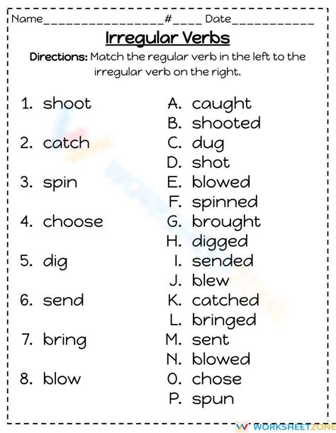 Printable Grammar Sheets 3Rd Grade Irregular Verbs