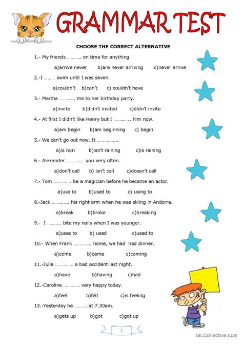 Printable Grammer Test Grade 8