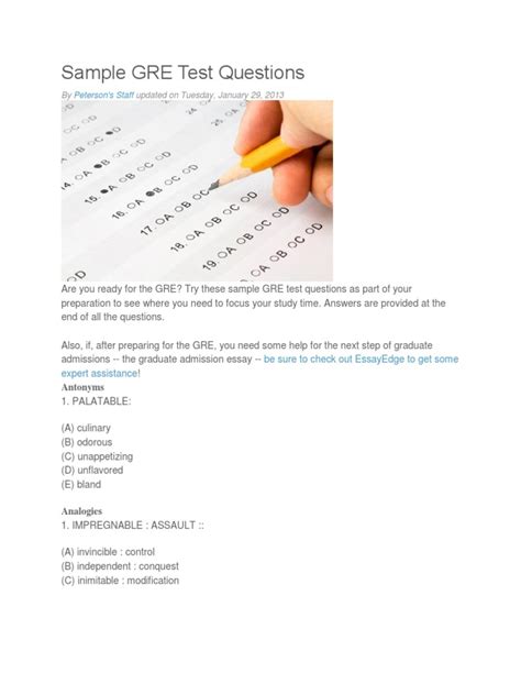 Printable Gre Test Prep Questions