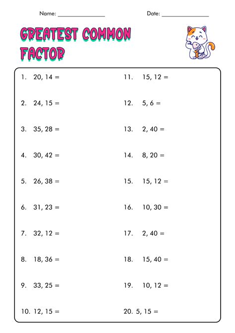 Printable Greatest Common Factor Worksheets
