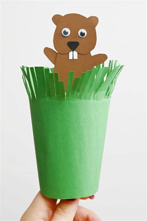 Printable Groundhog Templetr For Cup Puppet