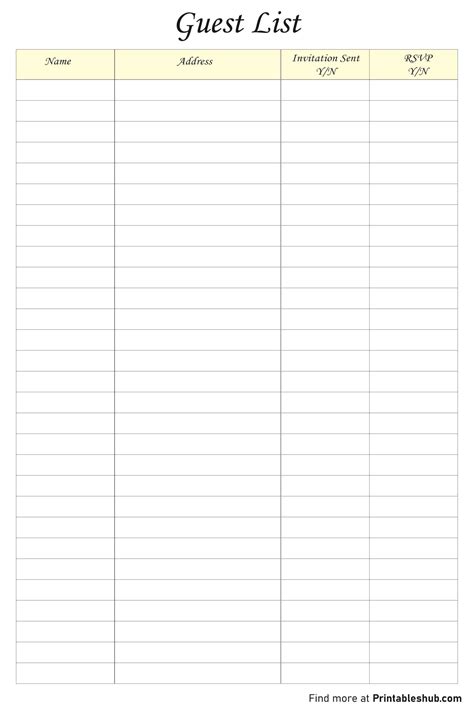 Printable Guest List For Shower